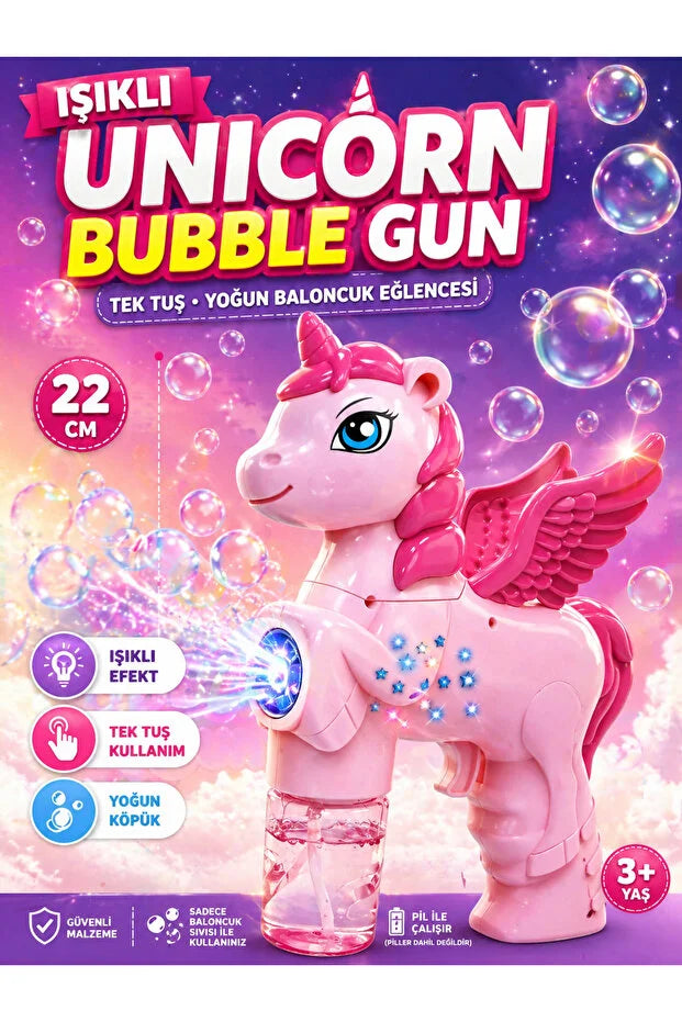 Unicorn Köpük Tabancası Bubble Pilli ve Işıklı