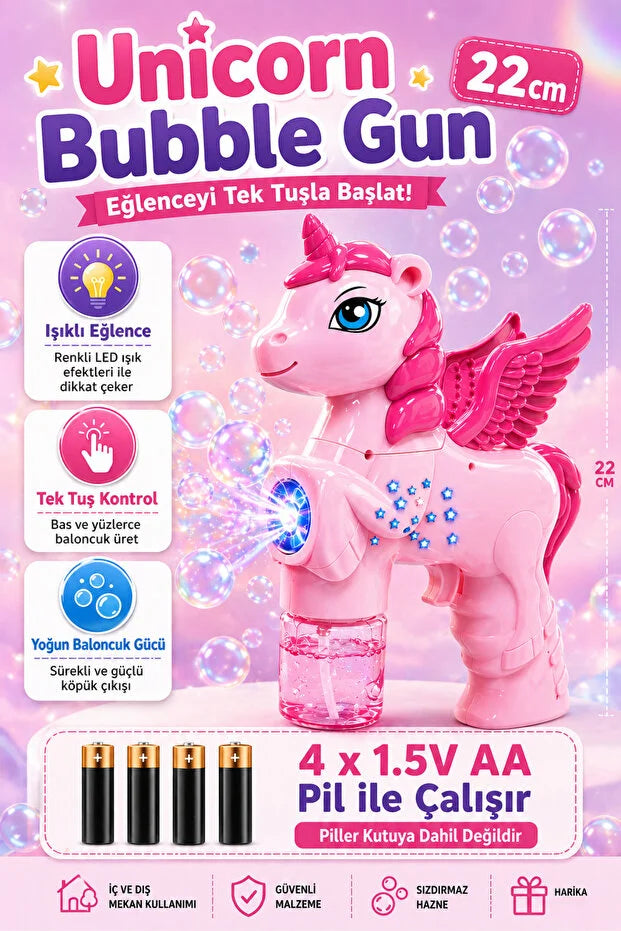 Unicorn Köpük Tabancası Bubble Pilli ve Işıklı