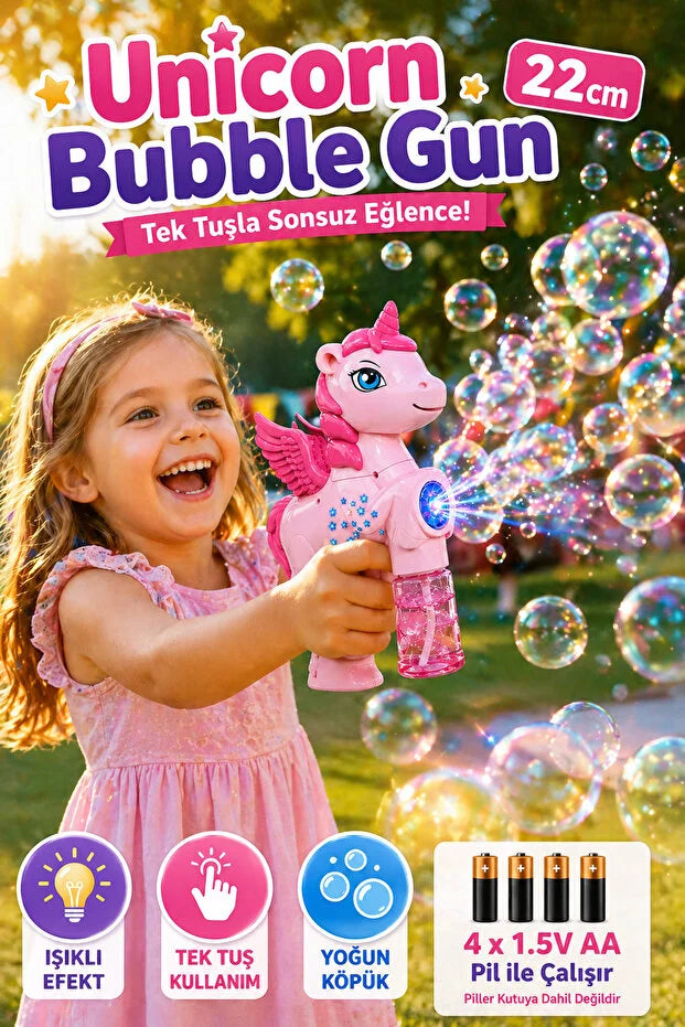 Unicorn Köpük Tabancası Bubble Pilli ve Işıklı