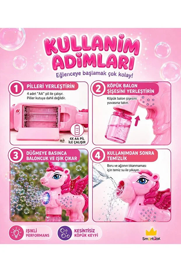 Unicorn Köpük Tabancası Bubble Pilli ve Işıklı